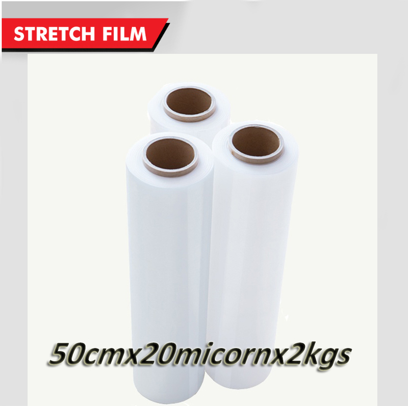 LLDPE โปร่งใสและสีดำ 50cmx20micornx2kgs ห่อพาเลท/ฟิล์มยืด/ฟิล์มพลาสติกยืด